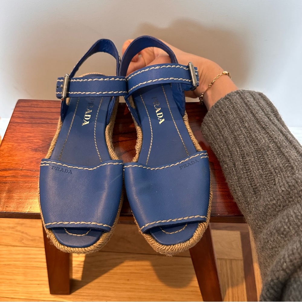 Blue Prada Leather Espadrille Sandals, size 36 - Picture 2 of 8